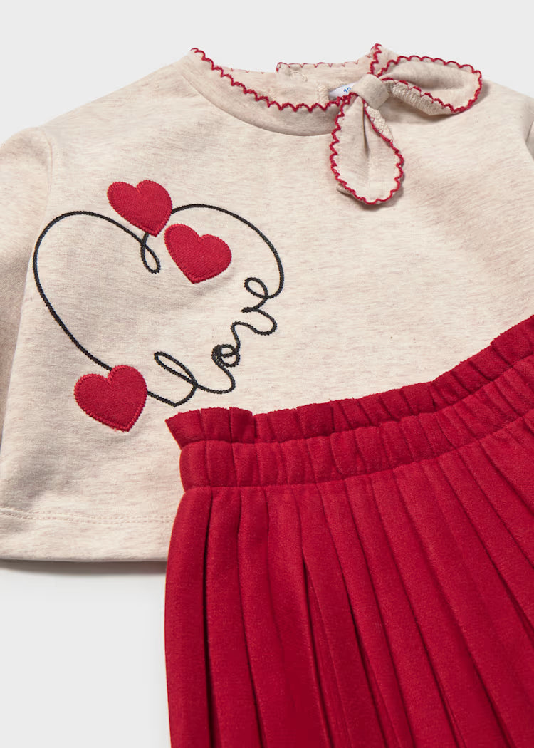 Baby Pleated Skirt and Hearts Sweatshirt Set