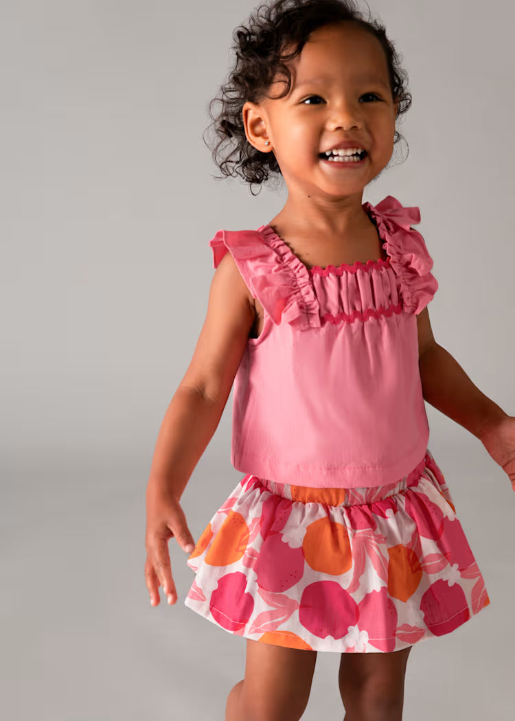 Pink Linen Skirt with Oranges Set