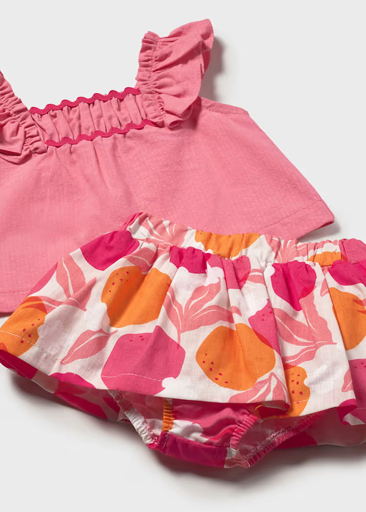 Pink Linen Skirt with Oranges Set
