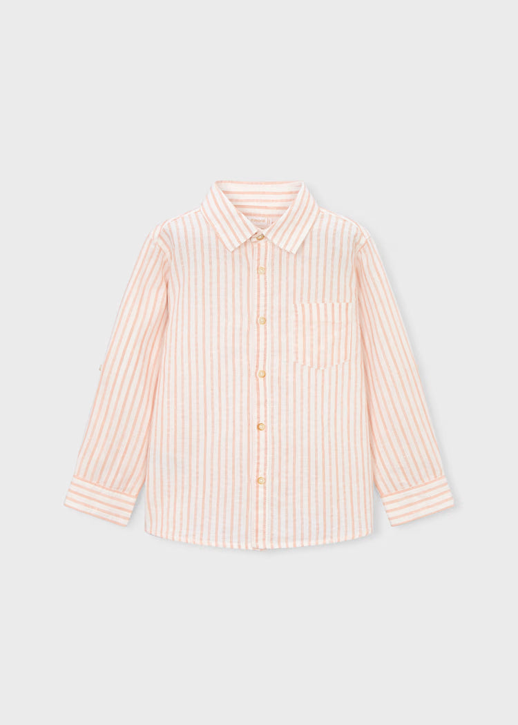 Boy's Linen Peach Stiped Button Up