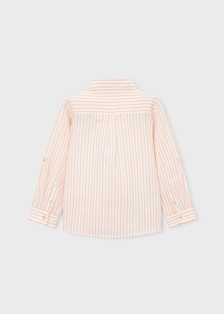 Boy's Linen Peach Stiped Button Up