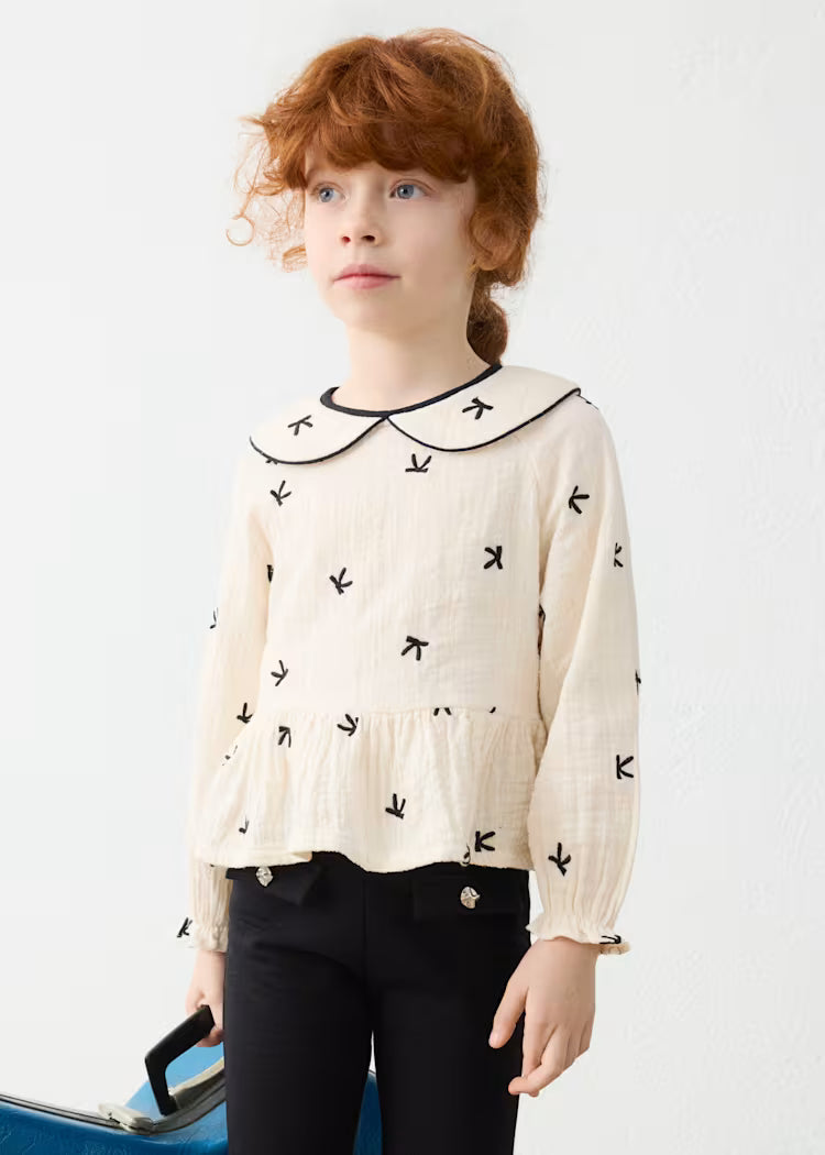 Embroidered Blouse with Bows