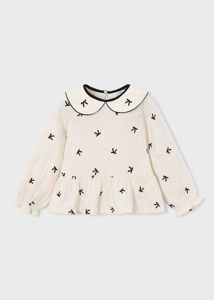 Embroidered Blouse with Bows