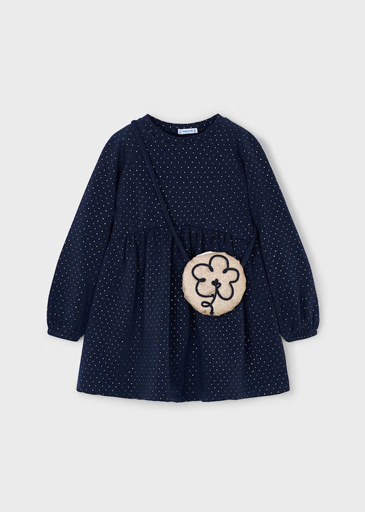 Gold Polkadot Fleece Navy Dress