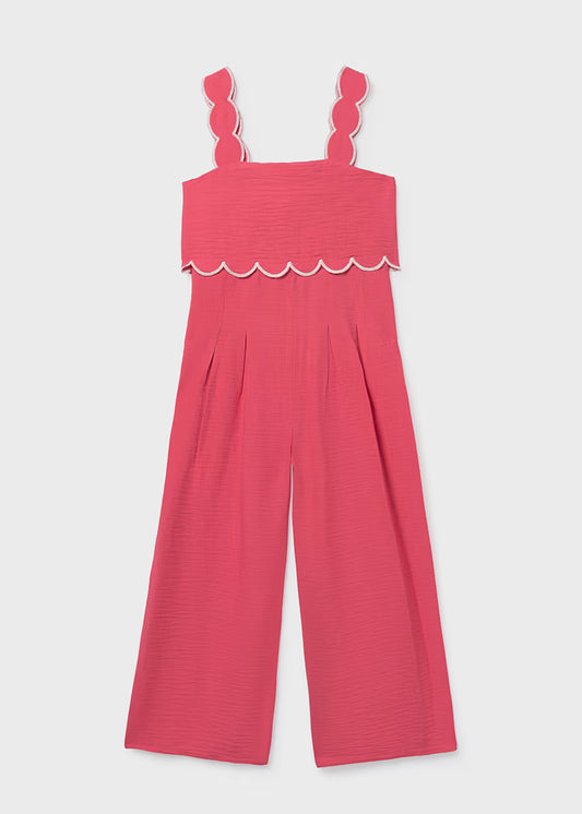 Girl's Coral Jumpsuit W/ Wave Detail