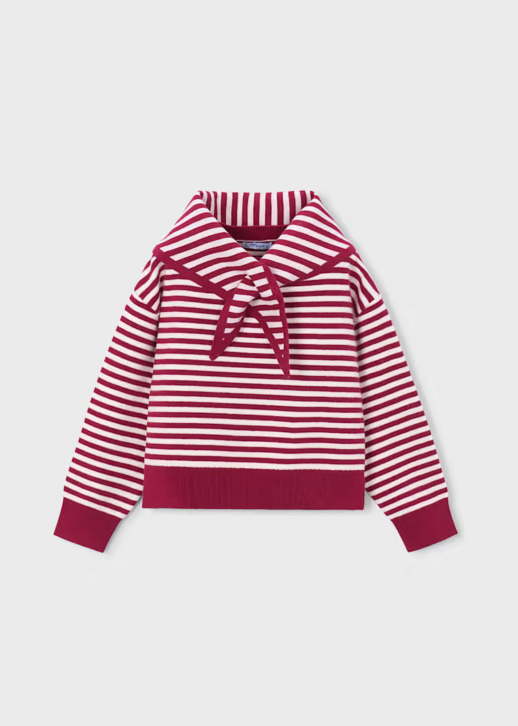 Girl Striped Sweater With Scarf
