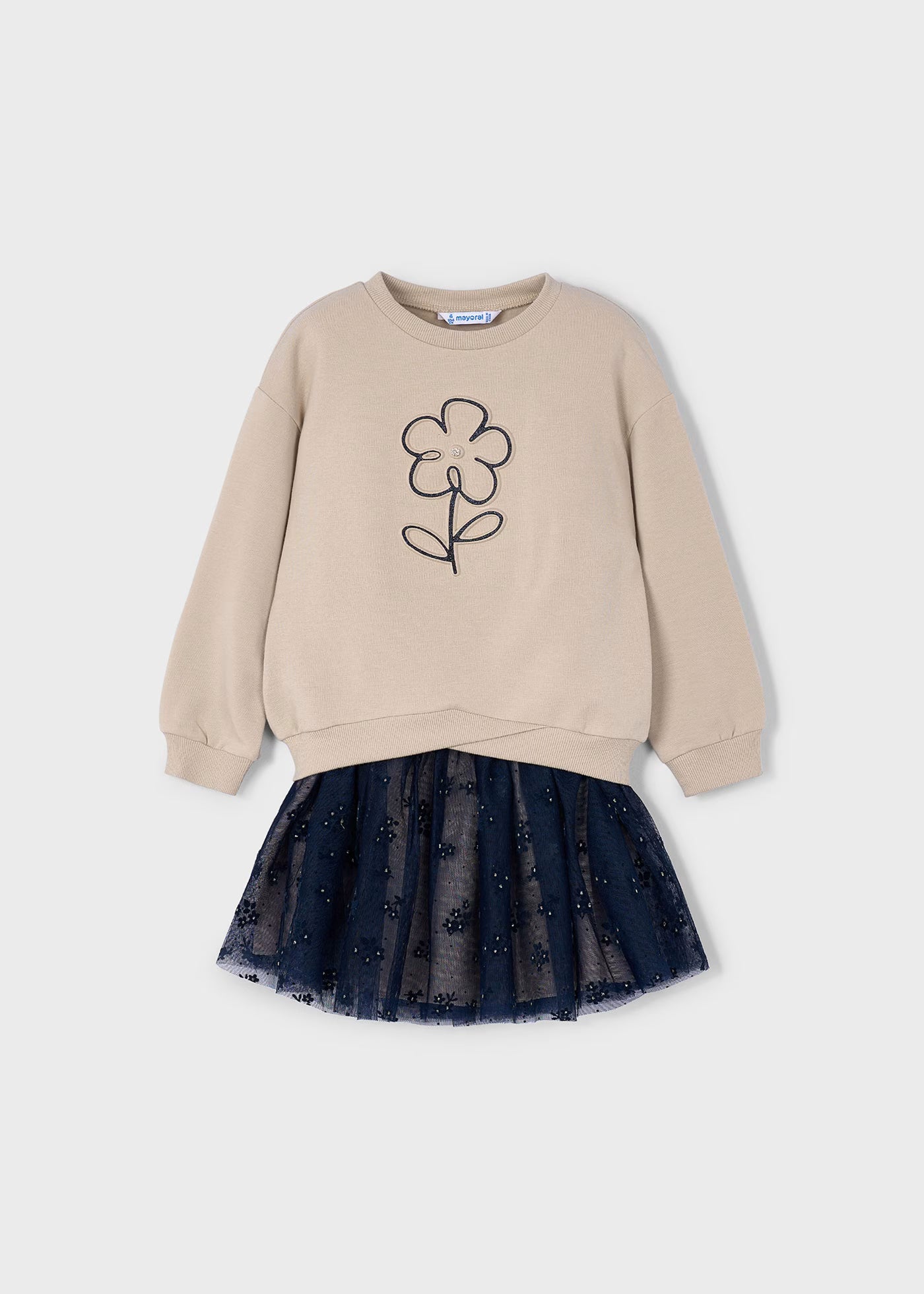 Girl's Flower Sweatshirt and Tulle Skirt Set