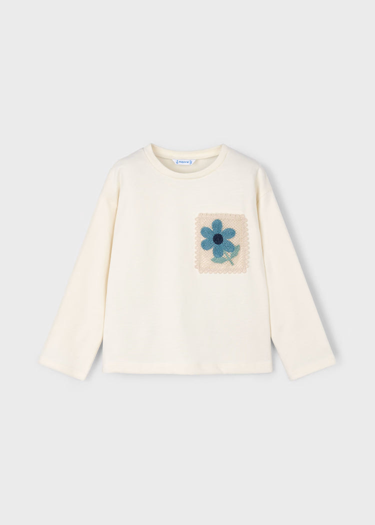 Crochet Flower Pocket Long Sleeze T-Shirt