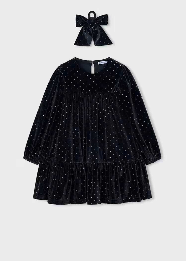 Girl Black Velvet Dress with Scrunchie