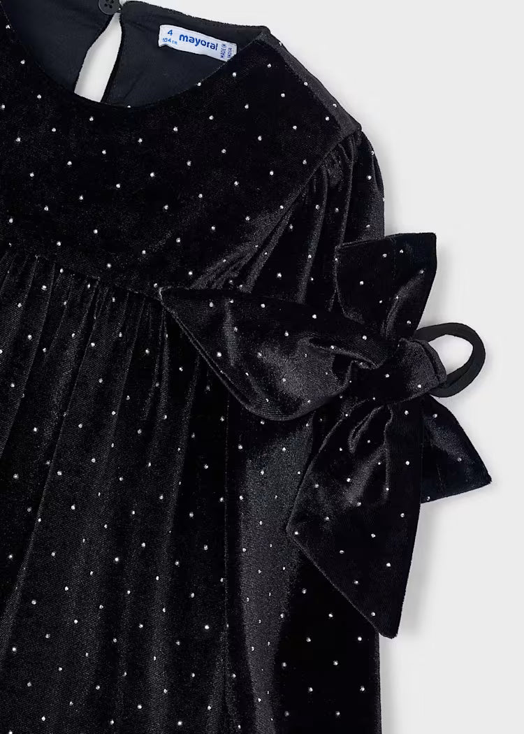 Girl Black Velvet Dress with Scrunchie