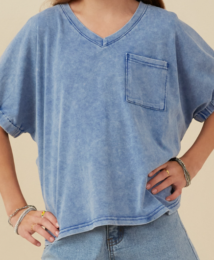 Blue Vneck Pocket Tee