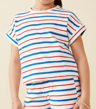 RED/WHITE/BLUE STRIPED TERRY CLOTH SHIRT