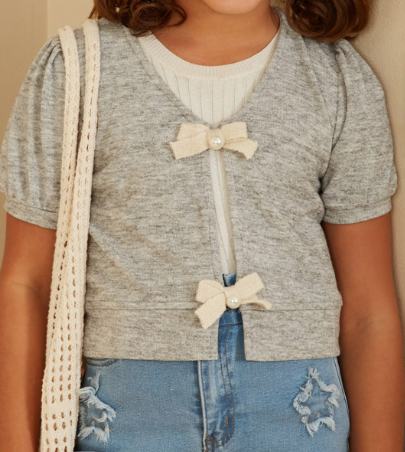 HEATHER GREY BOW DETAILING CARDIGAN