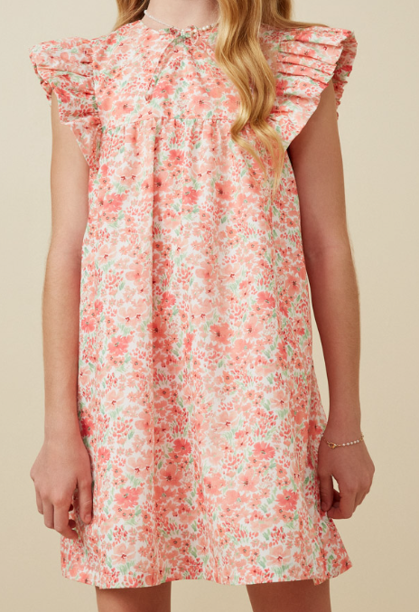 Ditsy Floral Tie Detail Ruffled Puff Sleeve Dress