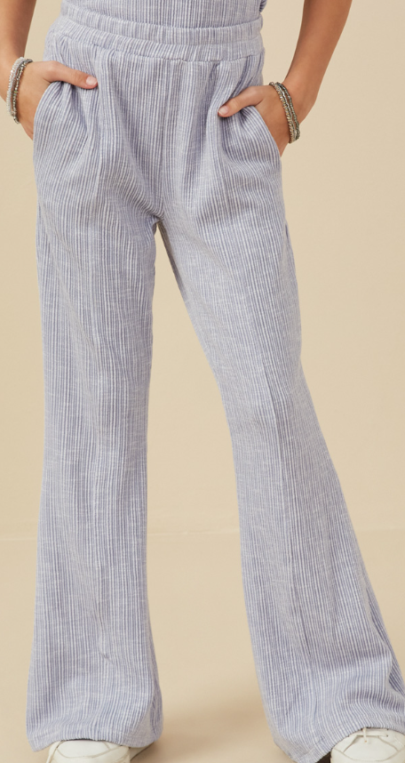 BLUE PINSTRIPED  ELASTIC WAIST PANTS
