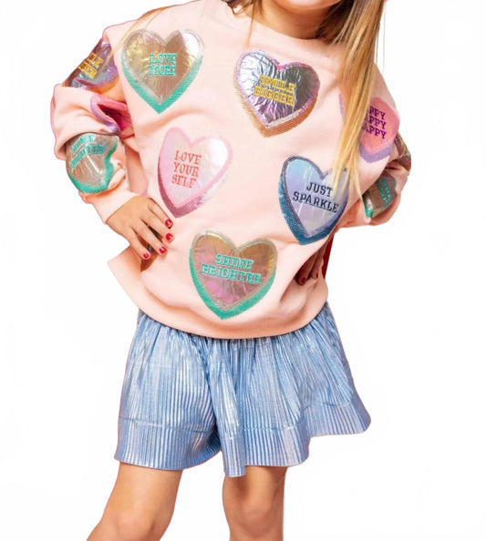 Kid's Positive Candy Hearts Sweatshirt in Light Pink