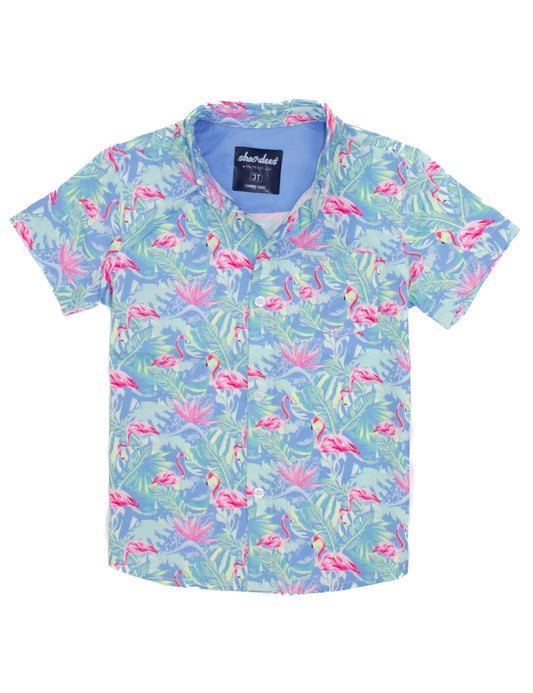Boys Shordess Summer Shirt Floral Flamingo