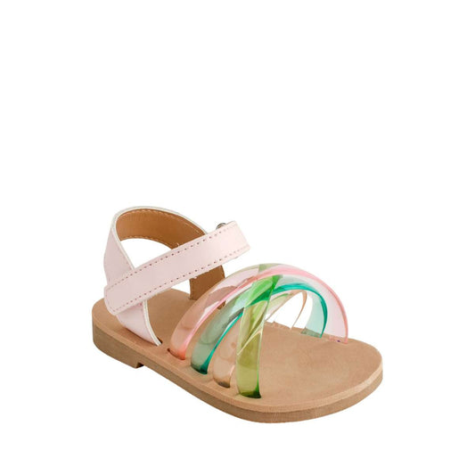 TODDLER PINK PU SANDAL W/ MULTI-COLOR CRISS CROSS JELLY STRAPS