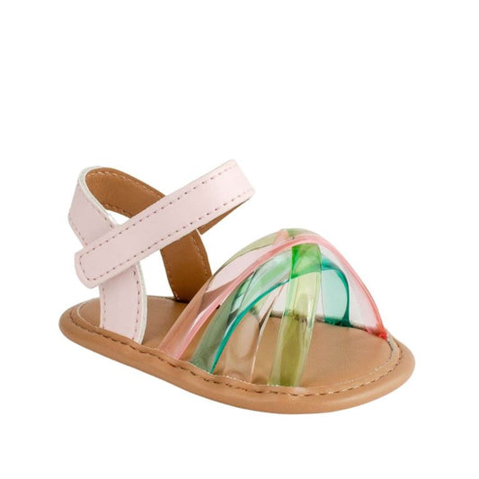 INFANT PINK PU SANDAL W/ MULTI-COLOR CRISS CROSS JELLY STRAPS