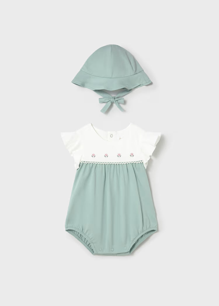 Newborn Girl Floral Romper with Hat