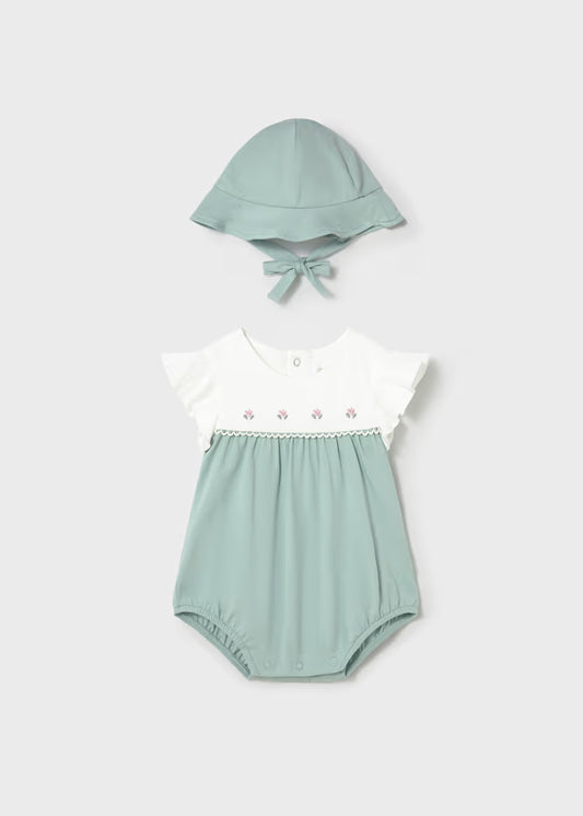 Newborn Girl Floral Romper with Hat