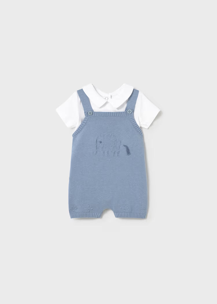 Blue Knit Romper and Bodysuit Set