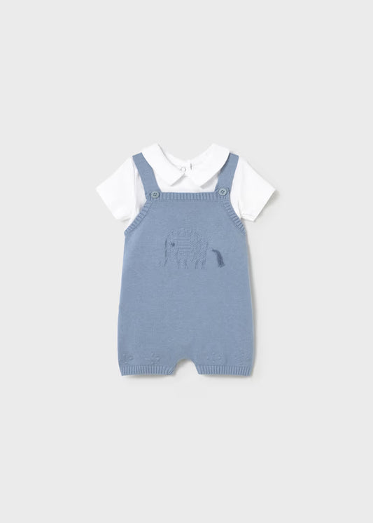 Blue Knit Romper and Bodysuit Set