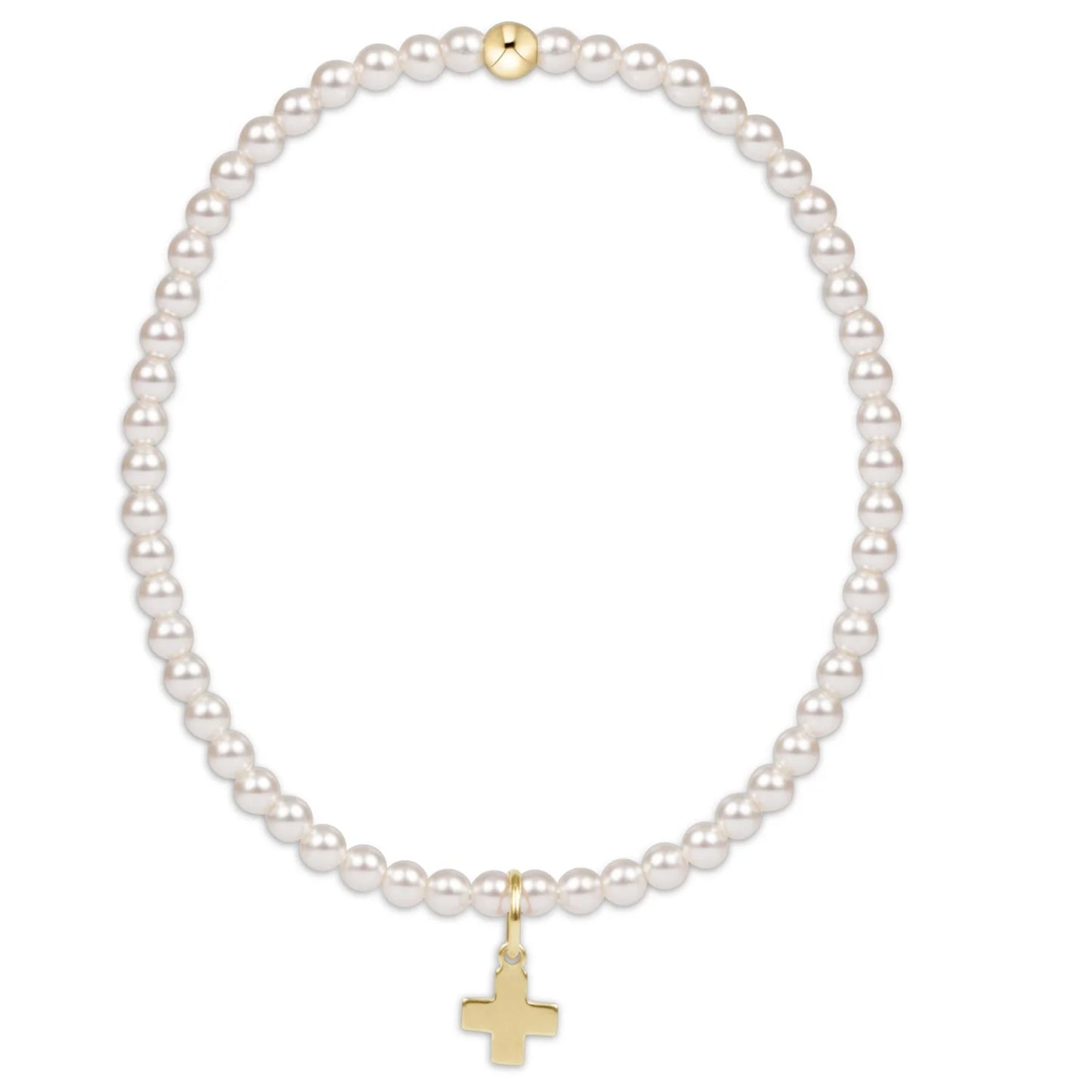 egirl Classic Pearl 3mm Bead Bracelet - Signature Cross Gold Charm