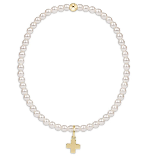 egirl Classic Pearl 3mm Bead Bracelet - Signature Cross Gold Charm