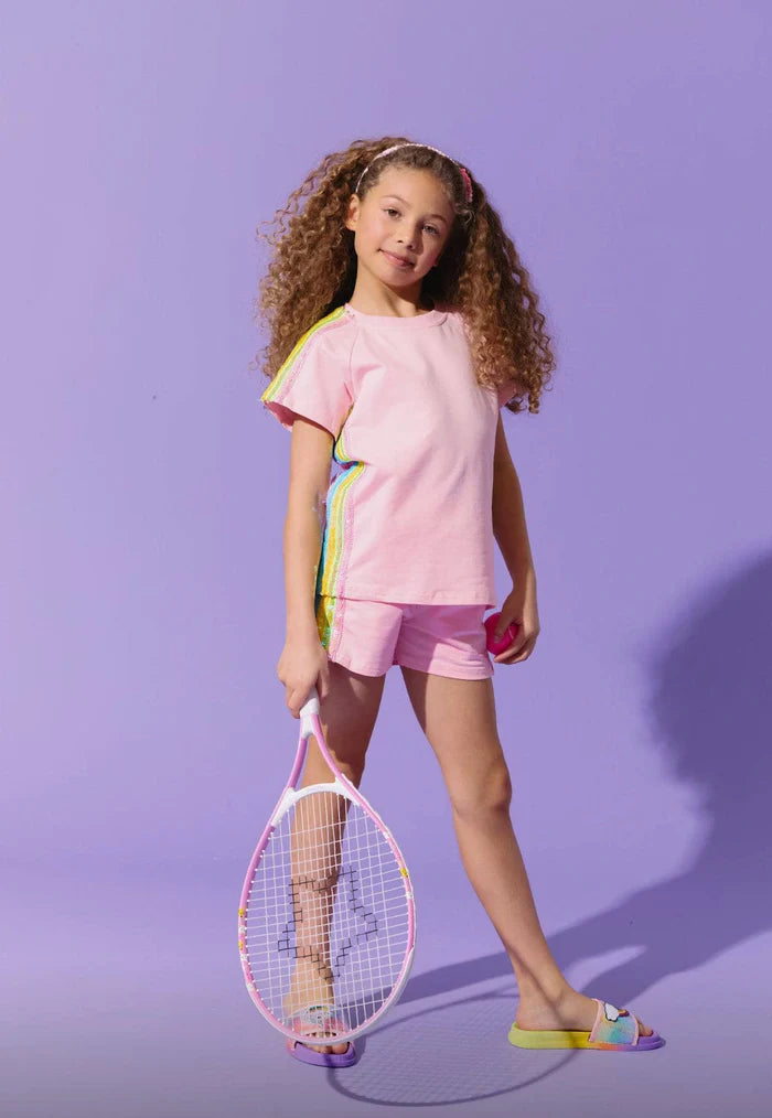 Pink Rainbow Stripe Short Set