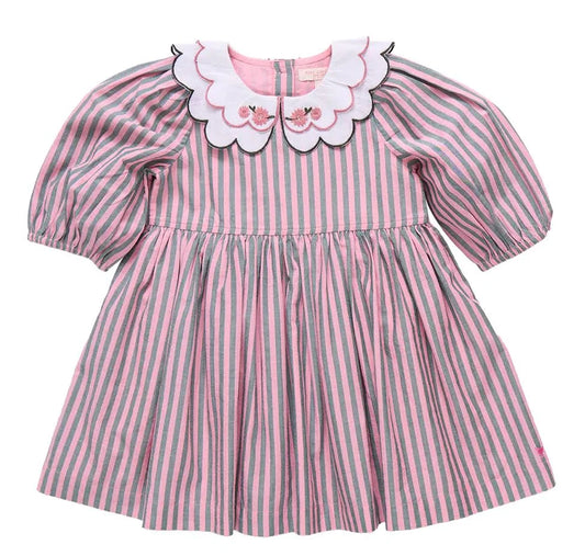 Girls Darcy Dress - Pink Green Stripe