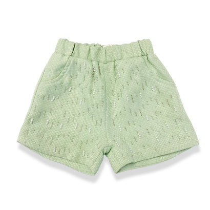 Pearl and Bead Embellished Tweed Shorts